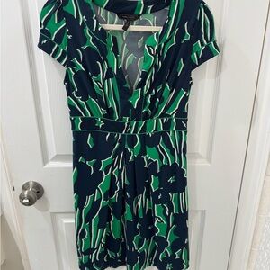 BCBGMaxAzria Navy and Green Floral Midi Dress Y2K Size S